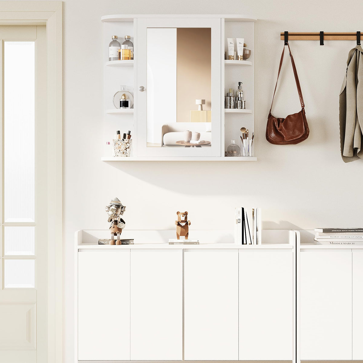 White Wall Mounted Medicine Cabinet with Mirror R800635