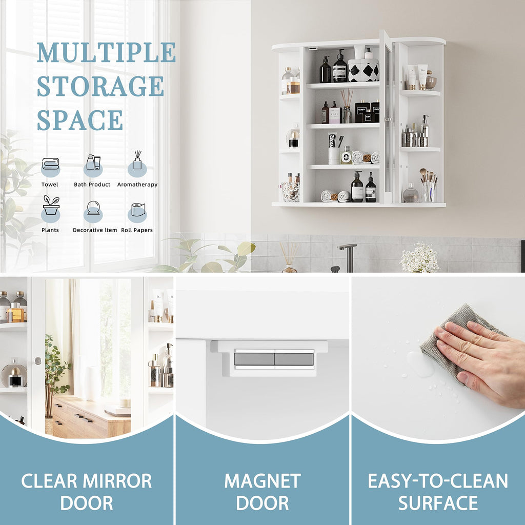 White Wall Mounted Medicine Cabinet with Mirror R800635
