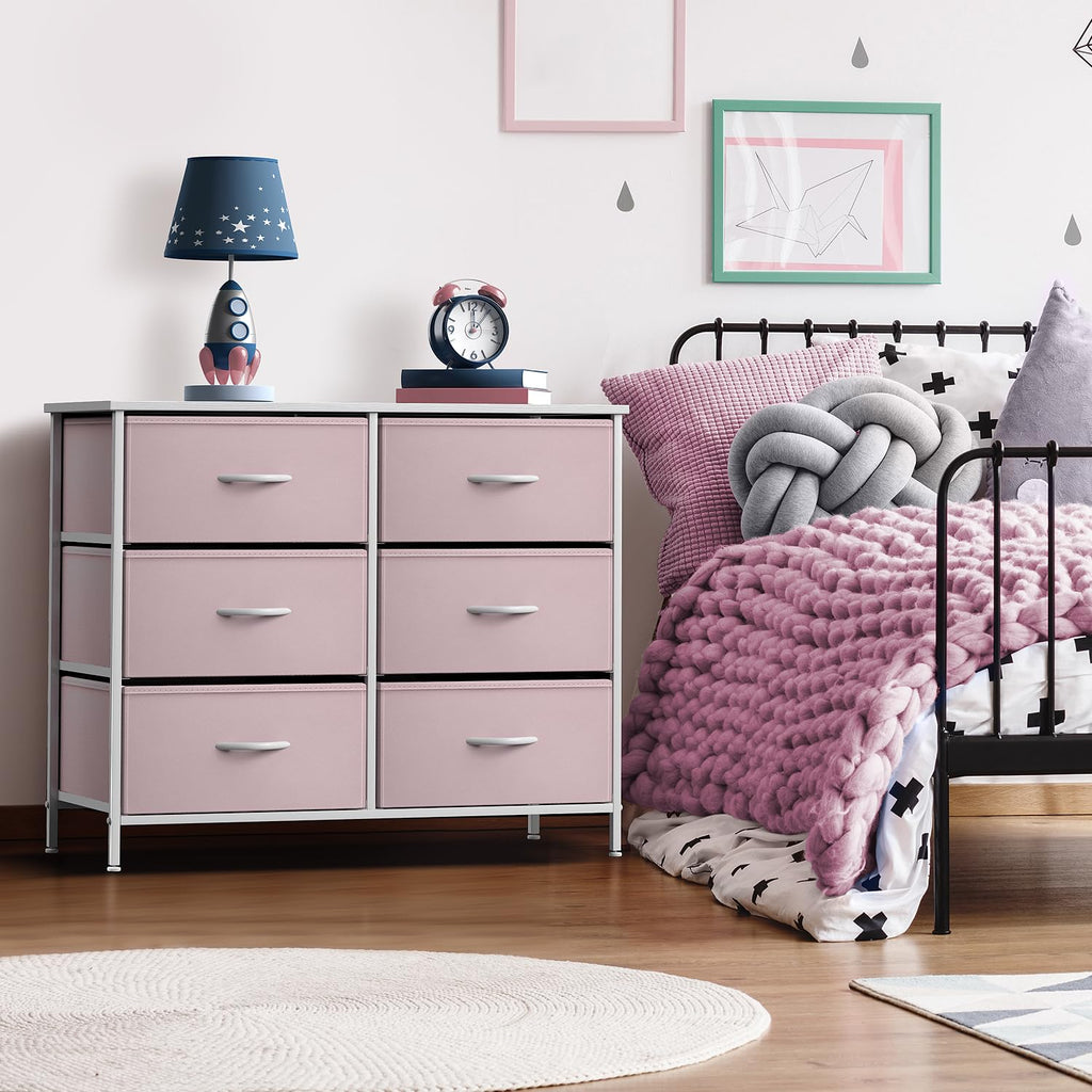 Pink 6 Drawer Fabric Dresser C31068