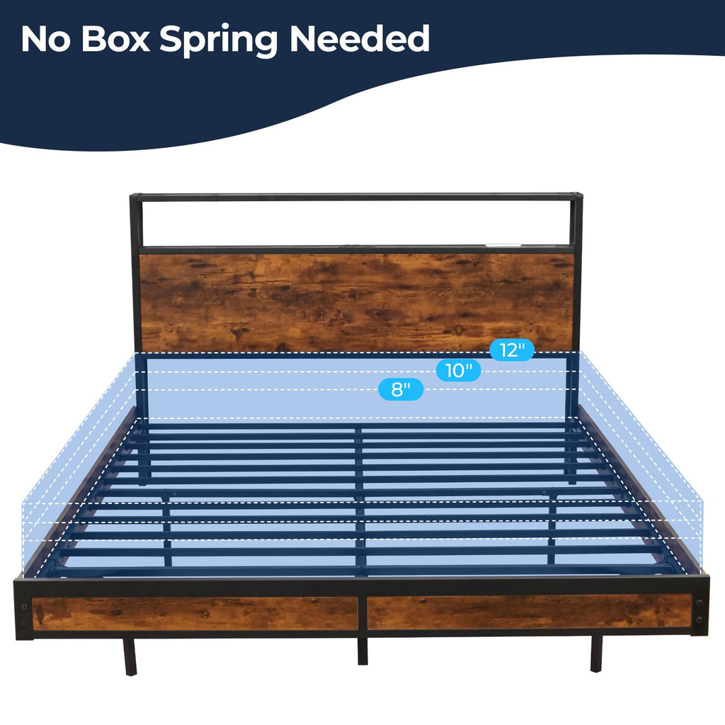 Queen Size Metal Platform Bed Frame with Storage Headboard L92346