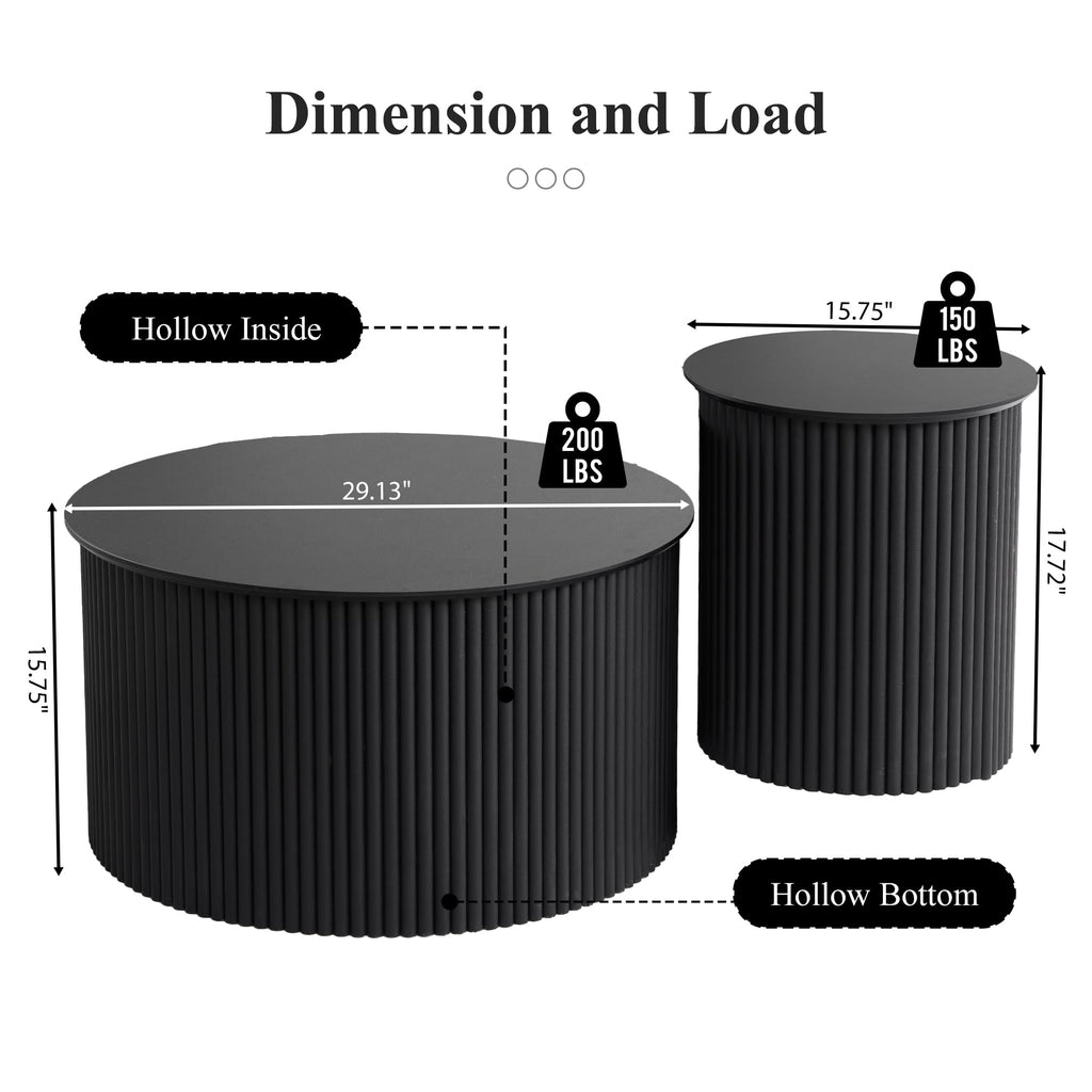 Fluted Round Nesting Coffee Table Set of 2 B980815