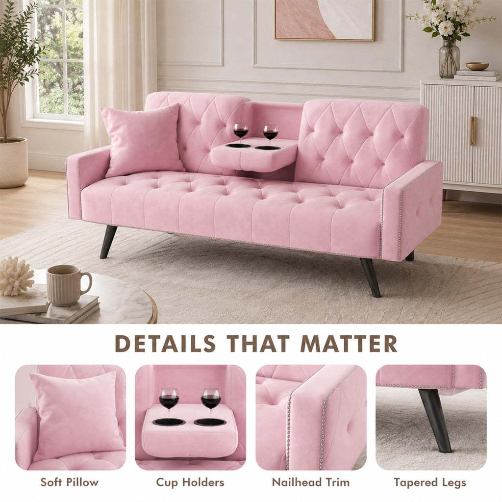 Pink Velvet 2 in 1 Futon Sofa Bed W24108