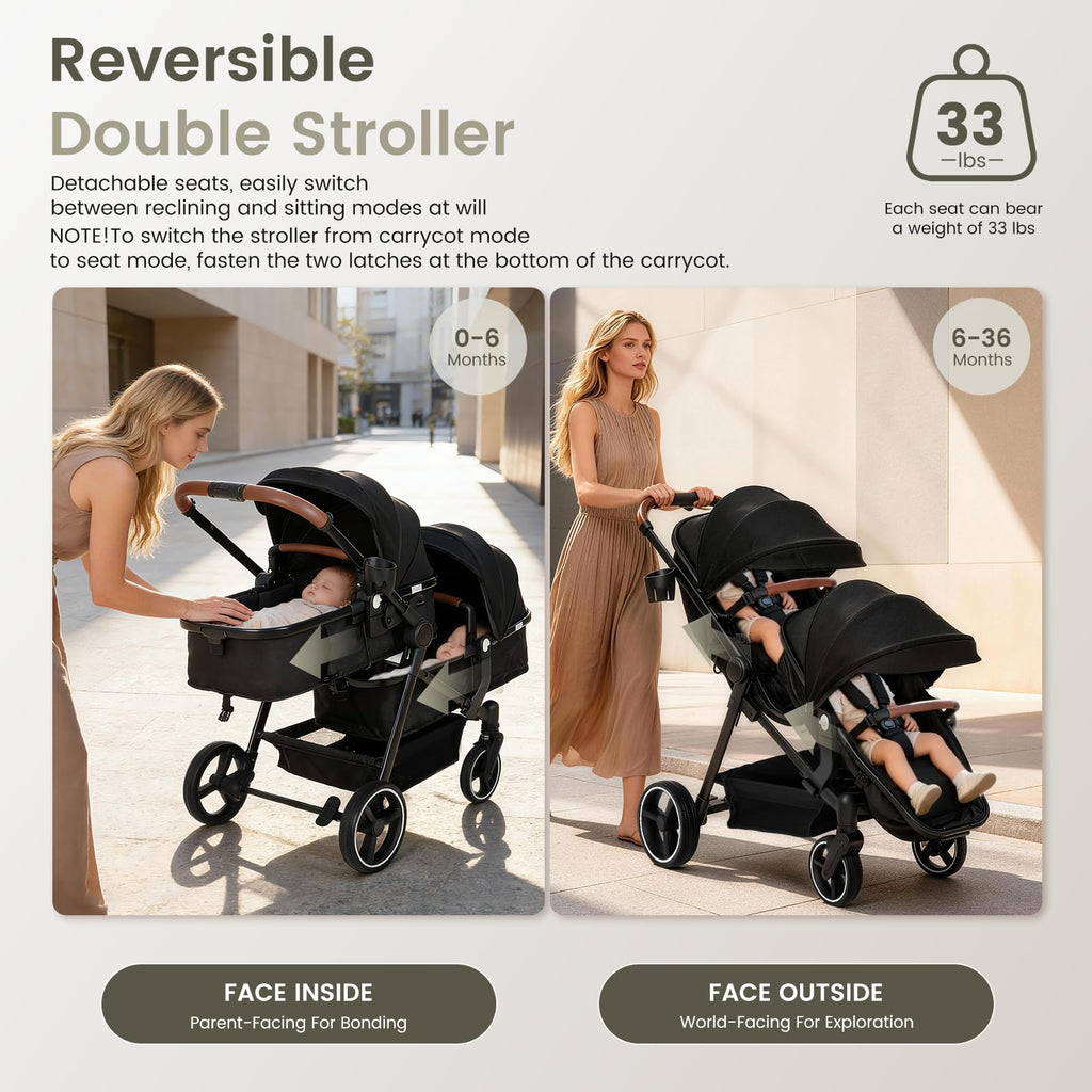 Foldable Tandem Double Stroller with Storage Basket L84994