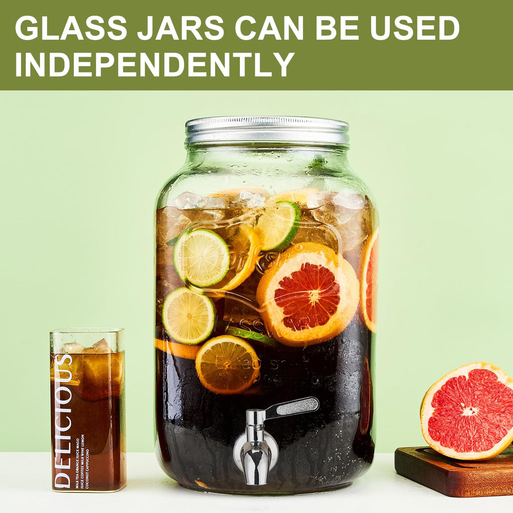 2 Gallon Glass Beverage Dispenser with Stand and Lid H392