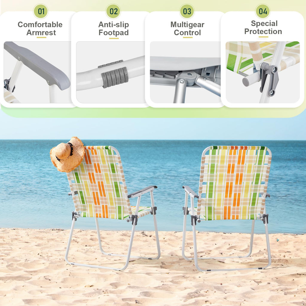 2 Pcs Lightweight Folding Beach Chairs with Armrests Y7380