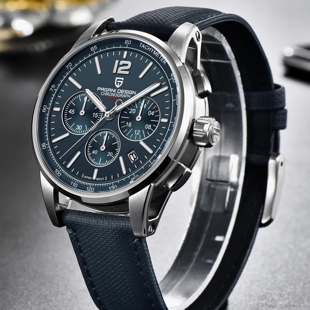 Men's Quartz Chronograph Watch, 100M Water Resistant Stainless Steel, Sapphire Glass, Nylon Strap X518