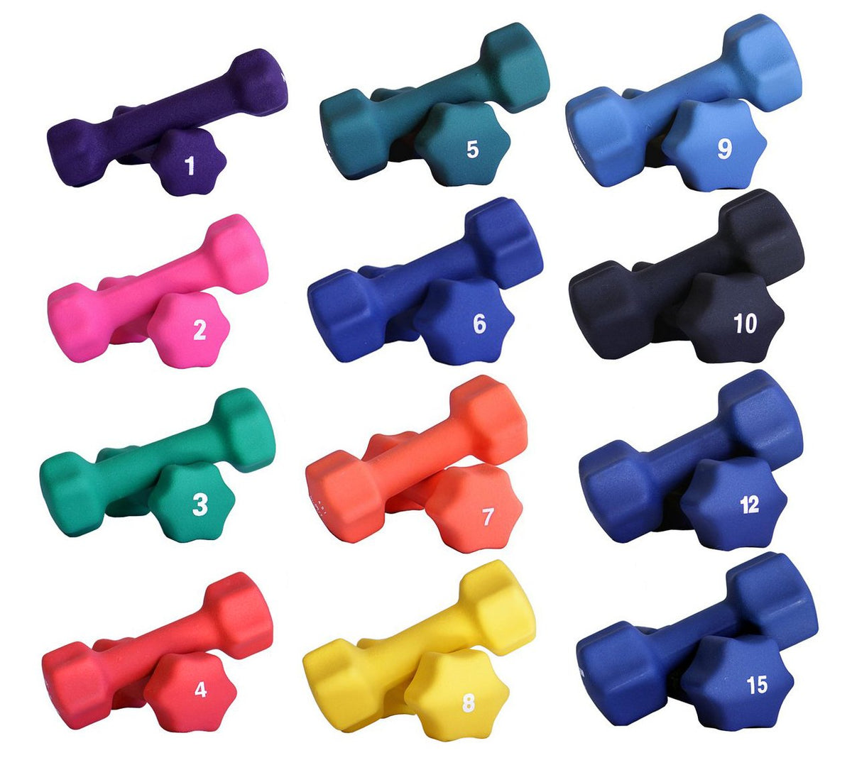 Neoprene Dumbbell Set 1-10, 12 & 15 LB Pairs P42384