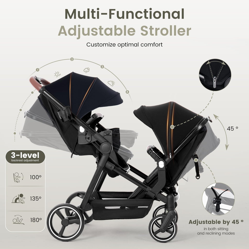 Foldable Tandem Double Stroller with Storage Basket L84994