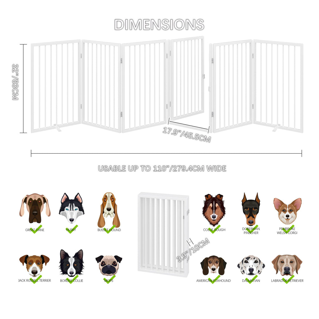 120" x 32" Foldable Freestanding Extra Wide Dog Gate with Door, White H8147