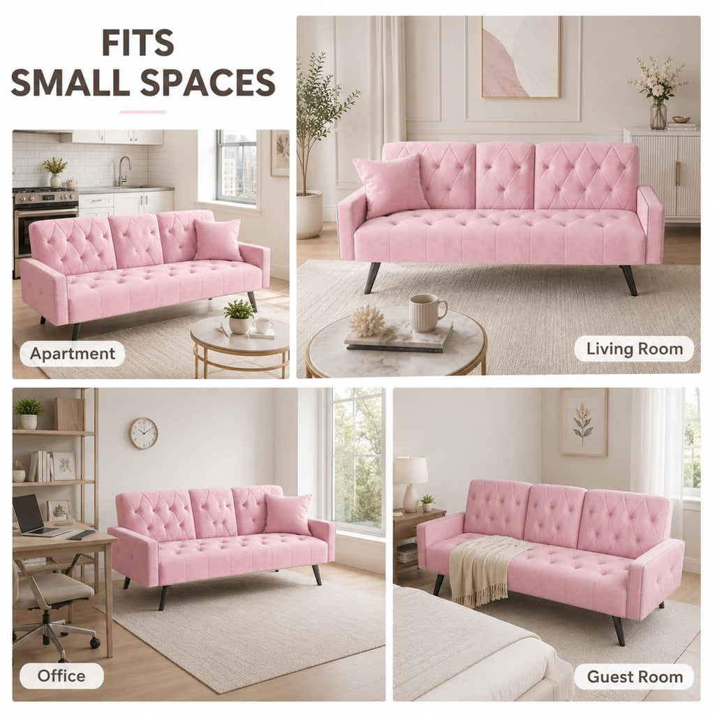 Pink Velvet 2 in 1 Futon Sofa Bed W24108