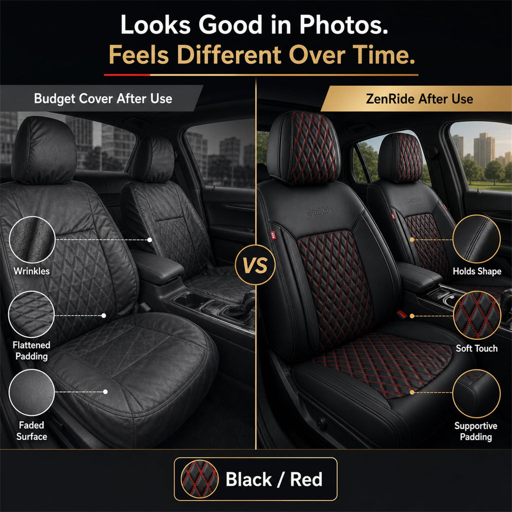 Black and Red Thick Nappa Leather Car Seat Covers Set of 2 Z234951