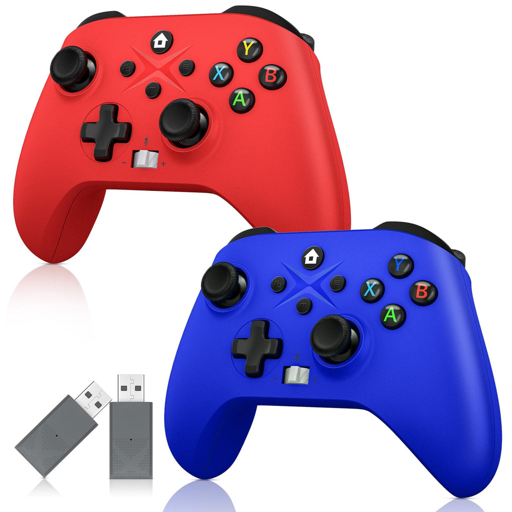 2 Pack Wireless Controller with Turbo Macro Hall Trigger Dual Vibration 3.5mm Audio Jack Built-in Battery 2.4GHz Adapter P6636