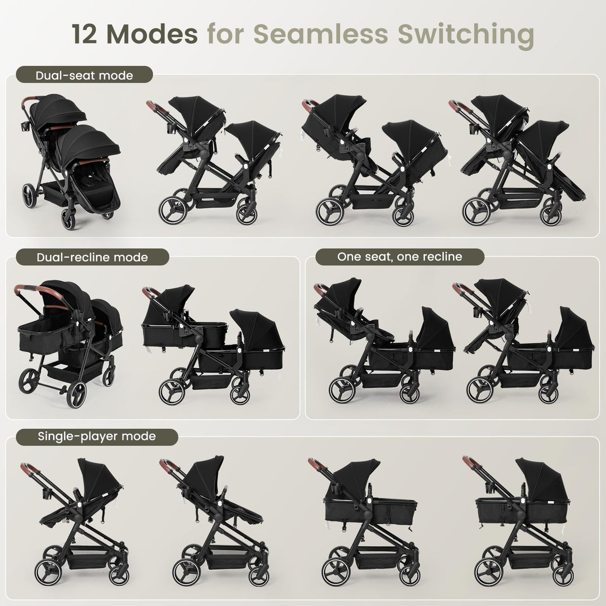 Foldable Tandem Double Stroller with Storage Basket L84994