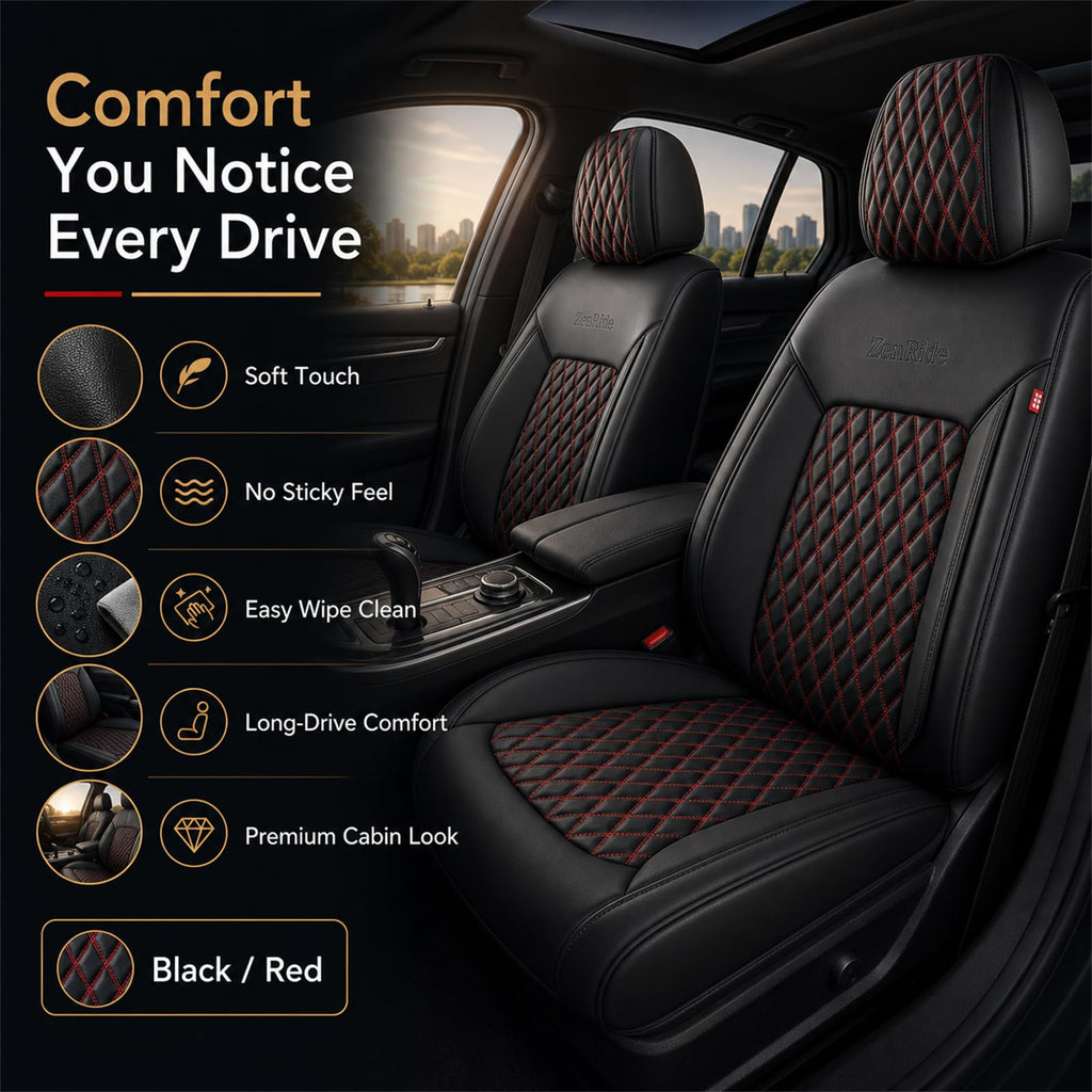 Black and Red Thick Nappa Leather Car Seat Covers Set of 2 Z234951