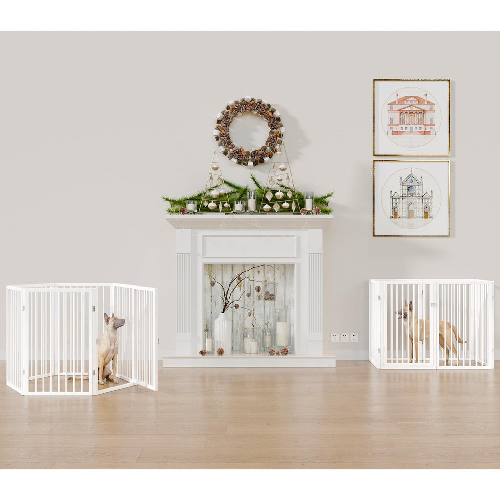 120" x 32" Foldable Freestanding Extra Wide Dog Gate with Door, White H8147
