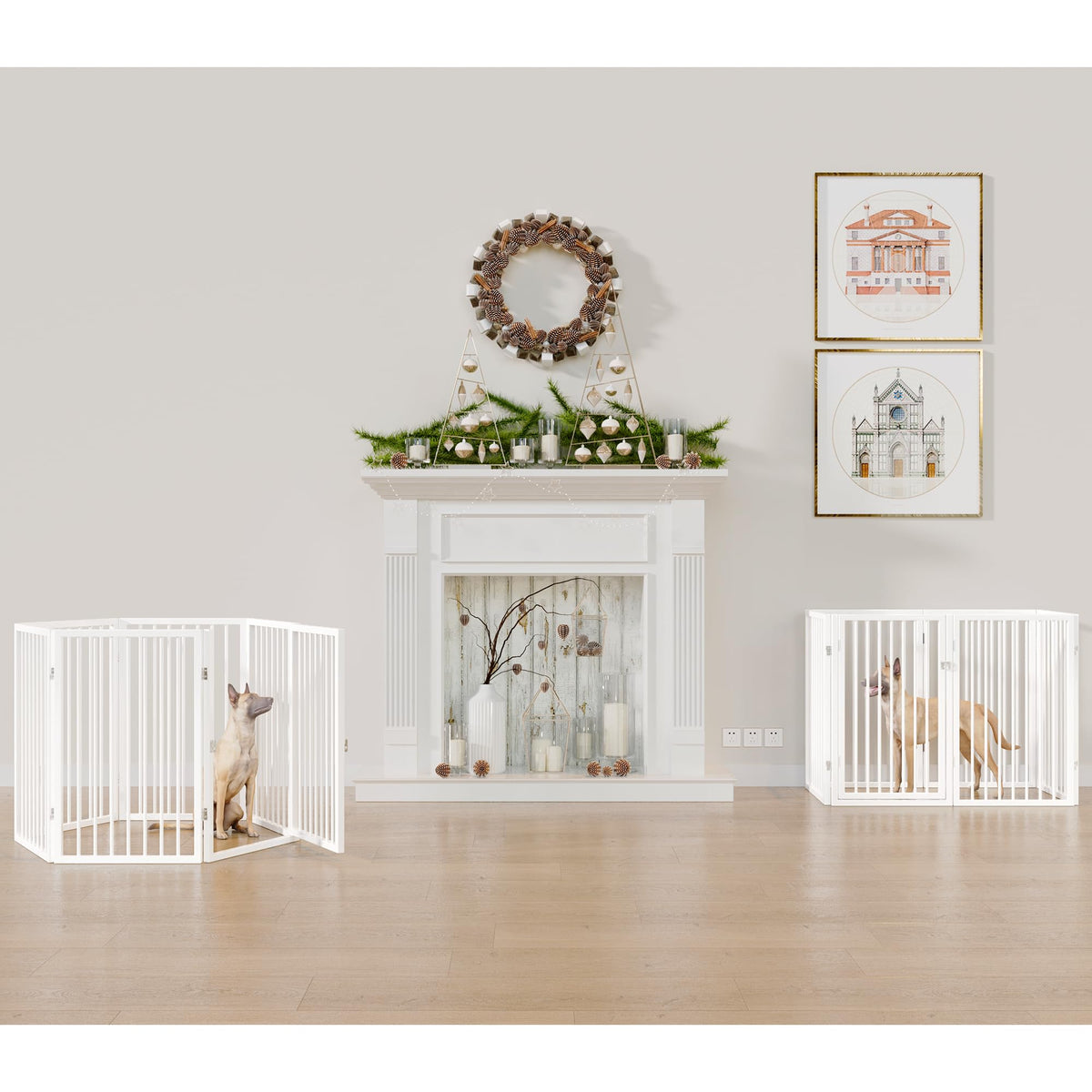 120" x 32" Foldable Freestanding Extra Wide Dog Gate with Door, White H8147