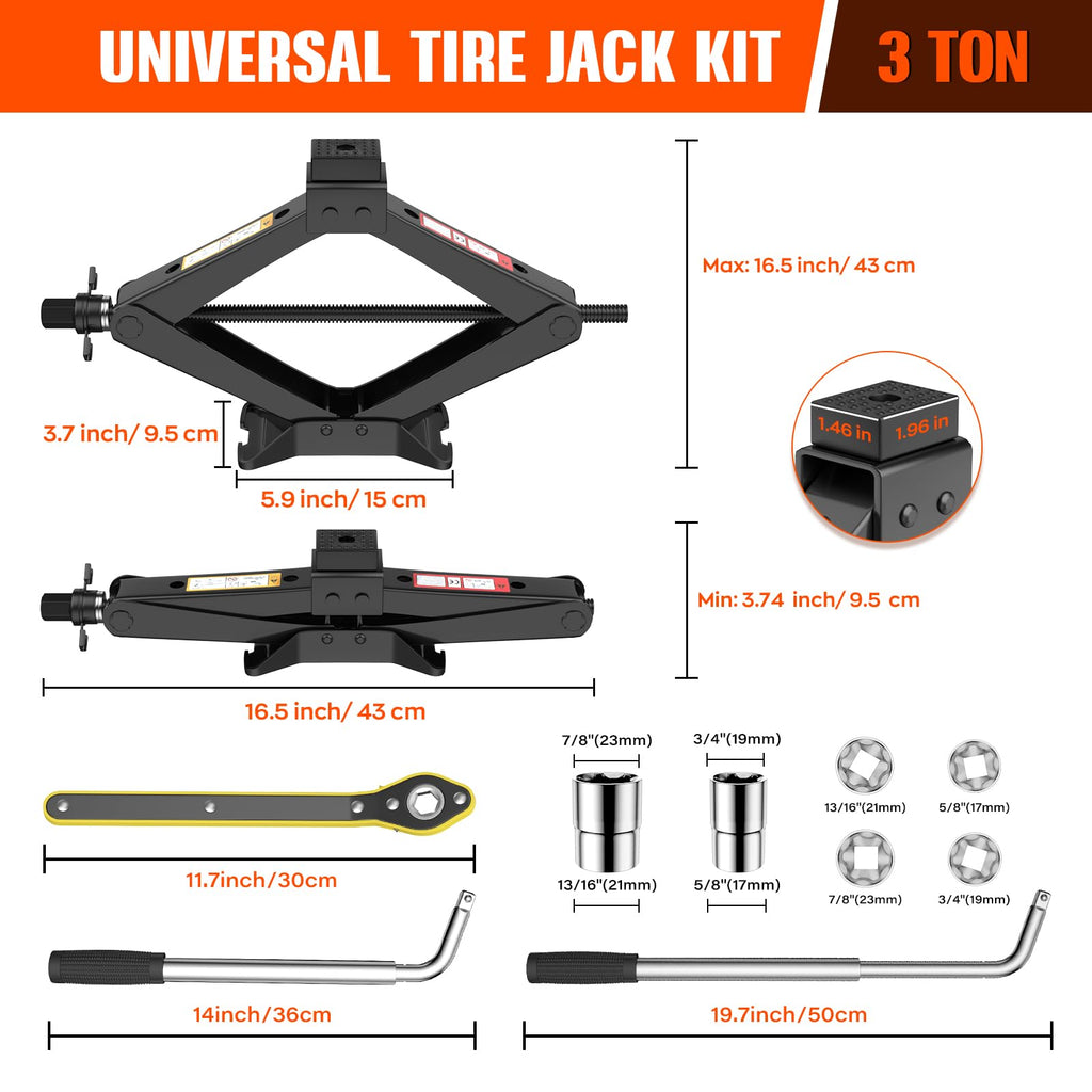 3 Ton Portable Scissor Jack with Lug Wrench L30359