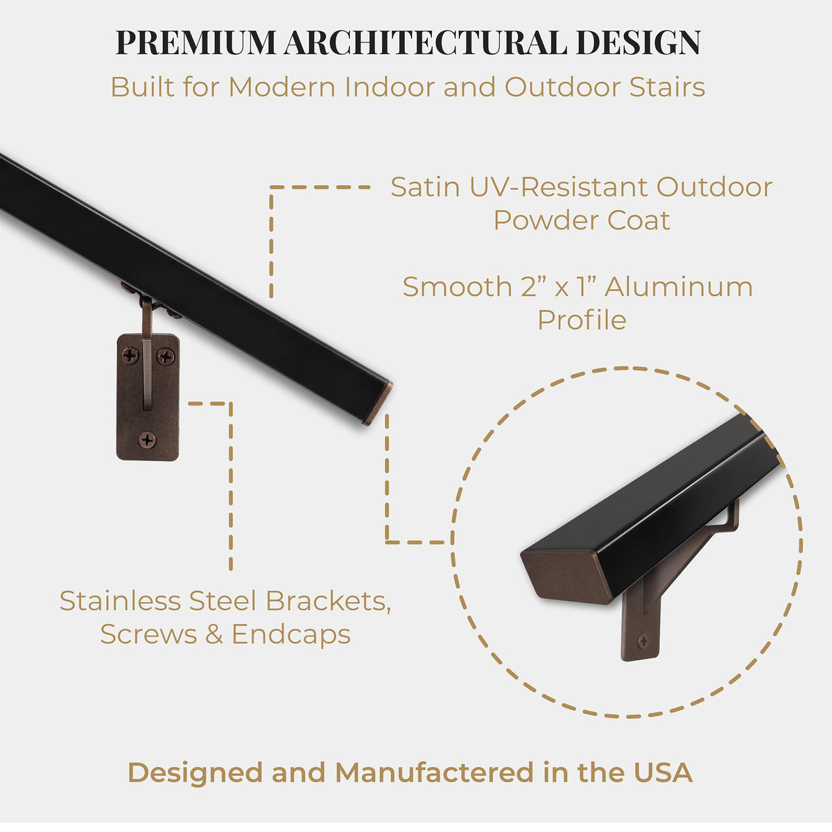 Aluminum Stair Handrail with Stainless Steel Brackets, 6 Feet J24223