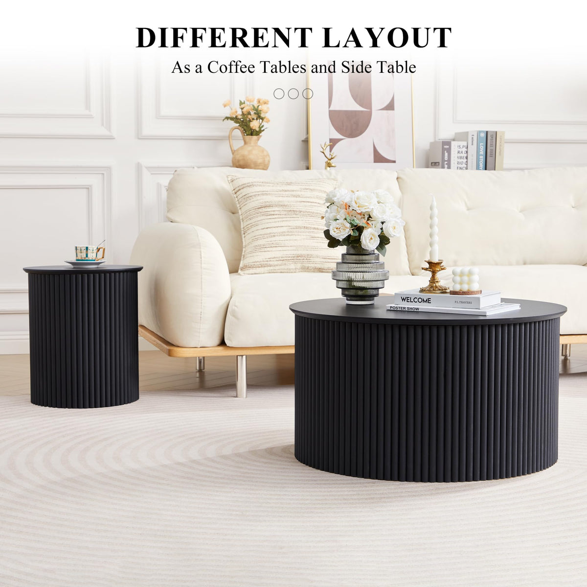 Fluted Round Nesting Coffee Table Set of 2 B980815