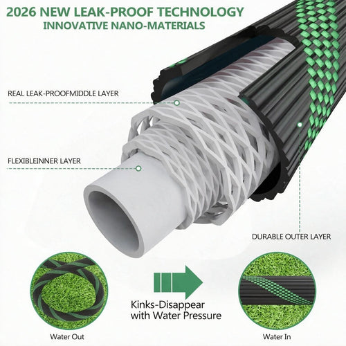 100FT Lightweight Garden Hose with 10-Pattern Nozzle T108