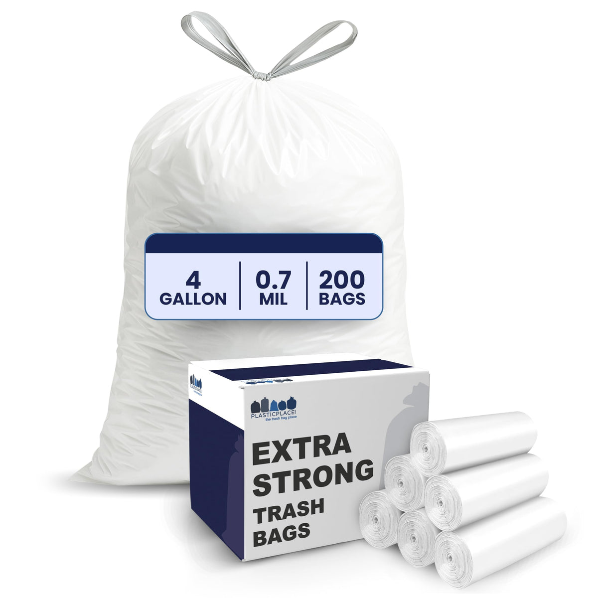 4 Gallon White Drawstring Trash Bags, 200 Count K828