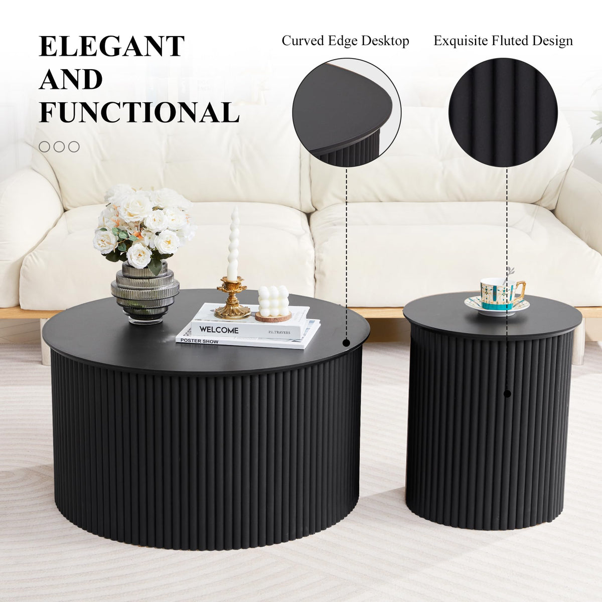 Fluted Round Nesting Coffee Table Set of 2 B980815