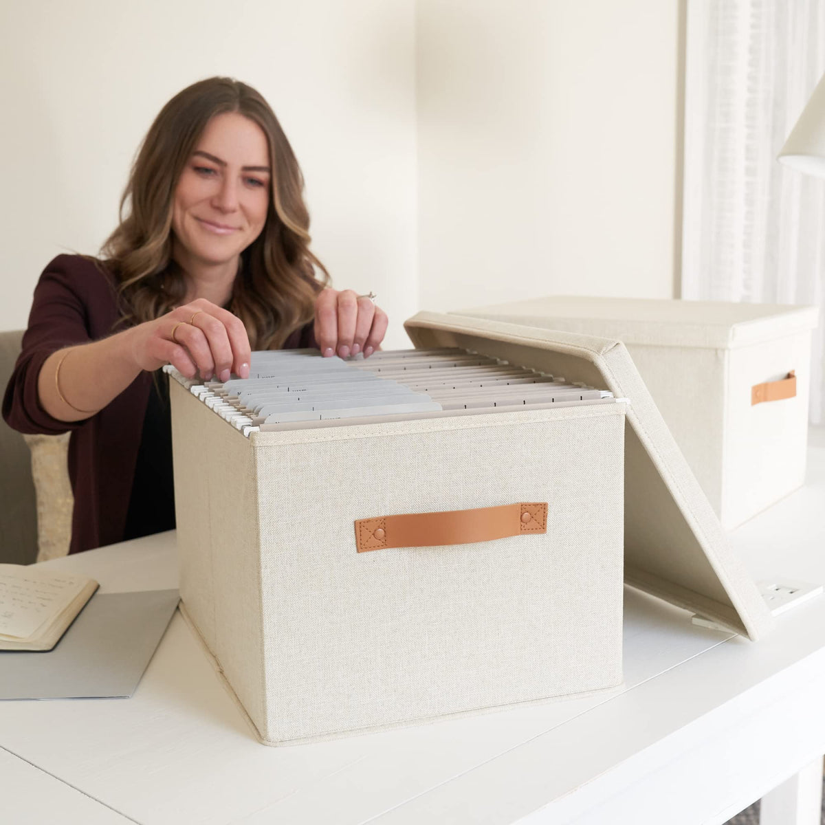 Collapsible Linen File Organizer Box Set of 2 A204