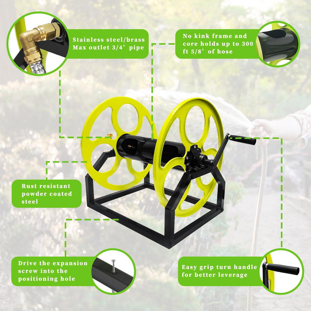 Wall/Floor Mount Garden Hose Reel with Crank N790720