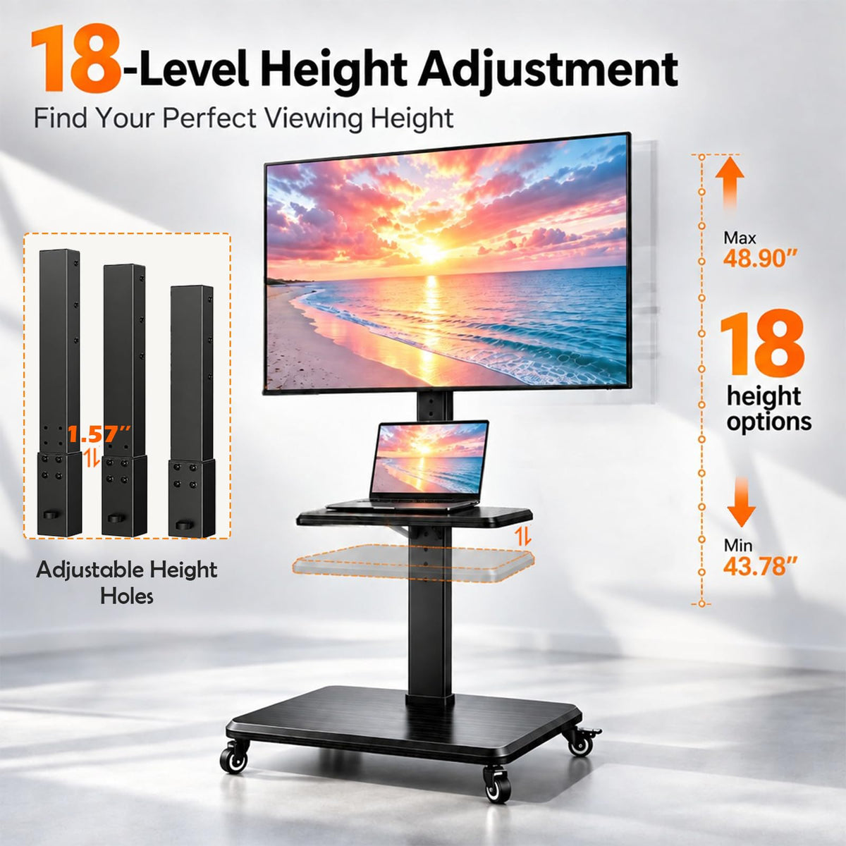 Rolling TV Stand with Wheels for 30-75 Inch TVs T84142