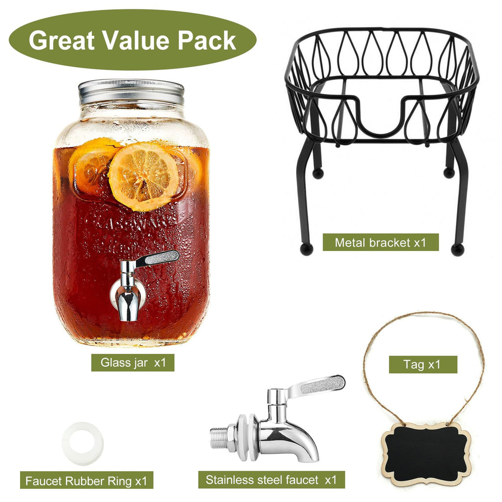 2 Gallon Glass Beverage Dispenser with Stand and Lid H392