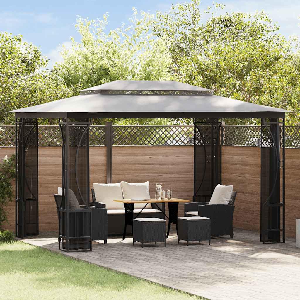 Gazebo with Nets 9.8'x13.1'x8.7' Anthracite Steel Frame UV-Proof Polyester Fabric A677463