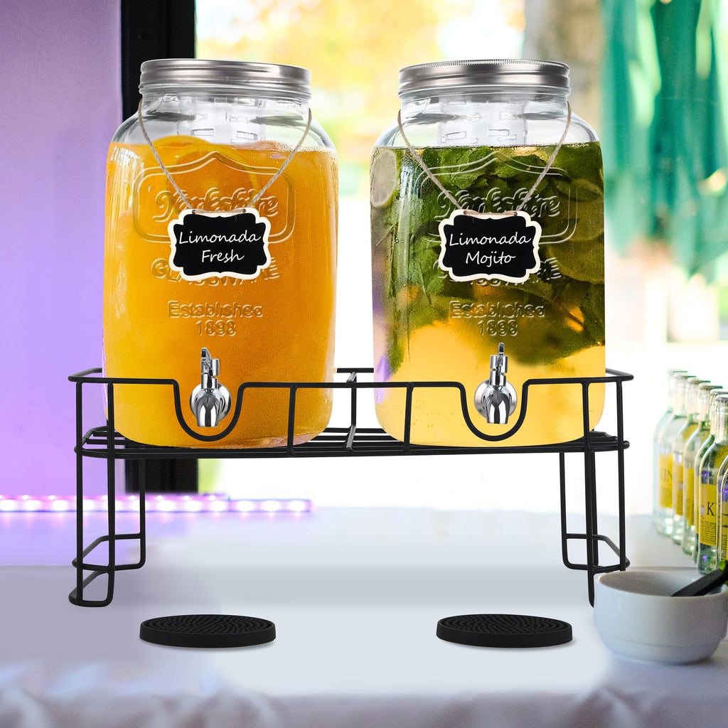 2 Pcs 2 Gallon Glass Beverage Dispenser with Stand D25712