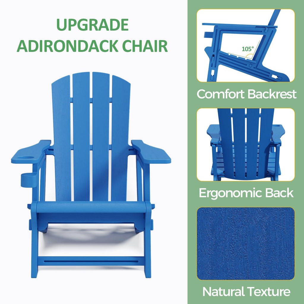 Klein Blue Plastic Adirondack Chairs Set of 2 with Cup Holder V16334
