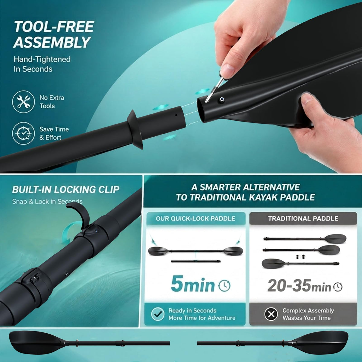 4 Piece Adjustable Kayak Paddle with Storage Bag O574