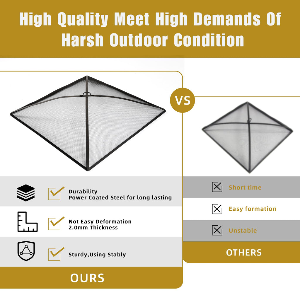 32In Square Heavy Duty Fire Pit Screen Cover with Handle and Poker Black N184026