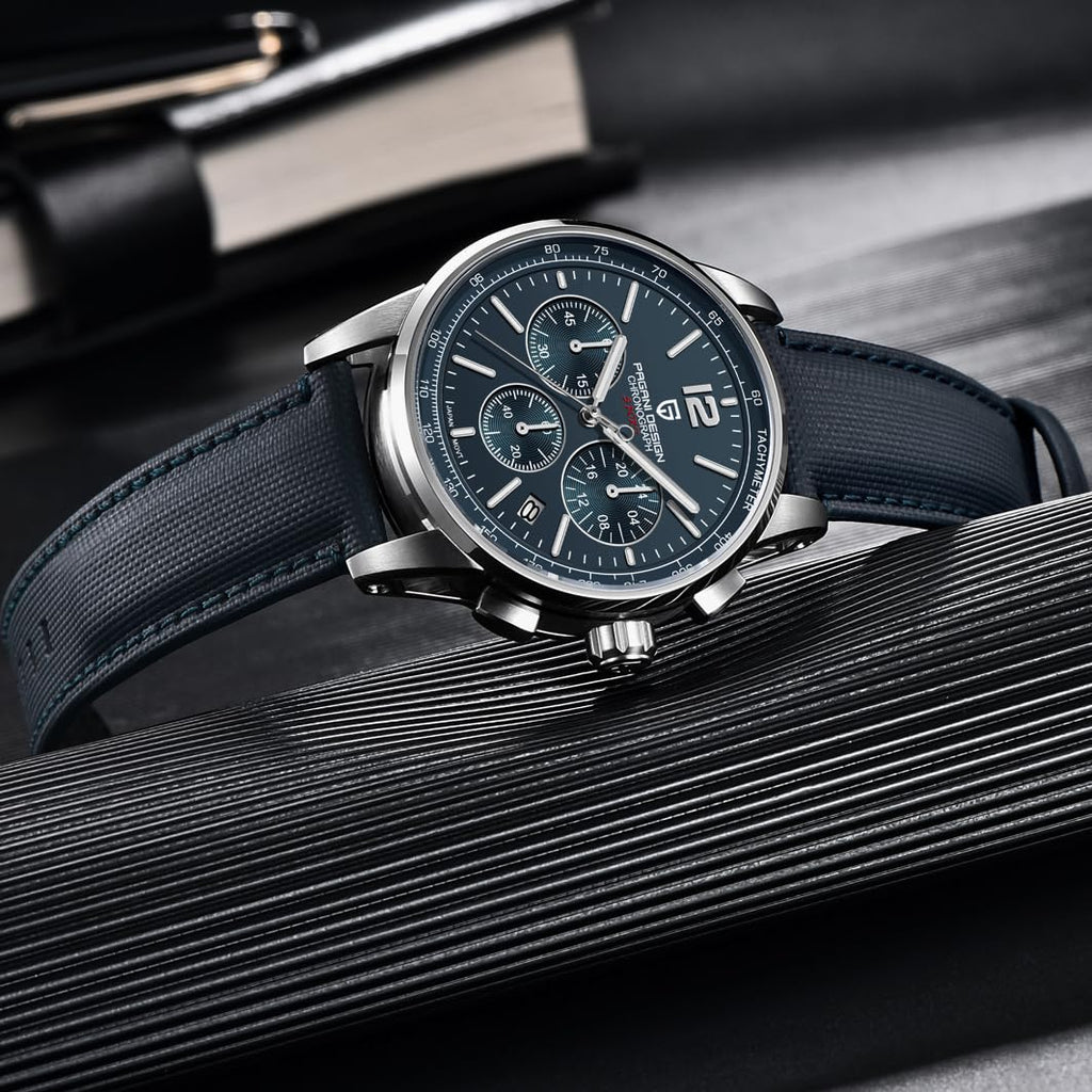 Men's Quartz Chronograph Watch, 100M Water Resistant Stainless Steel, Sapphire Glass, Nylon Strap X518