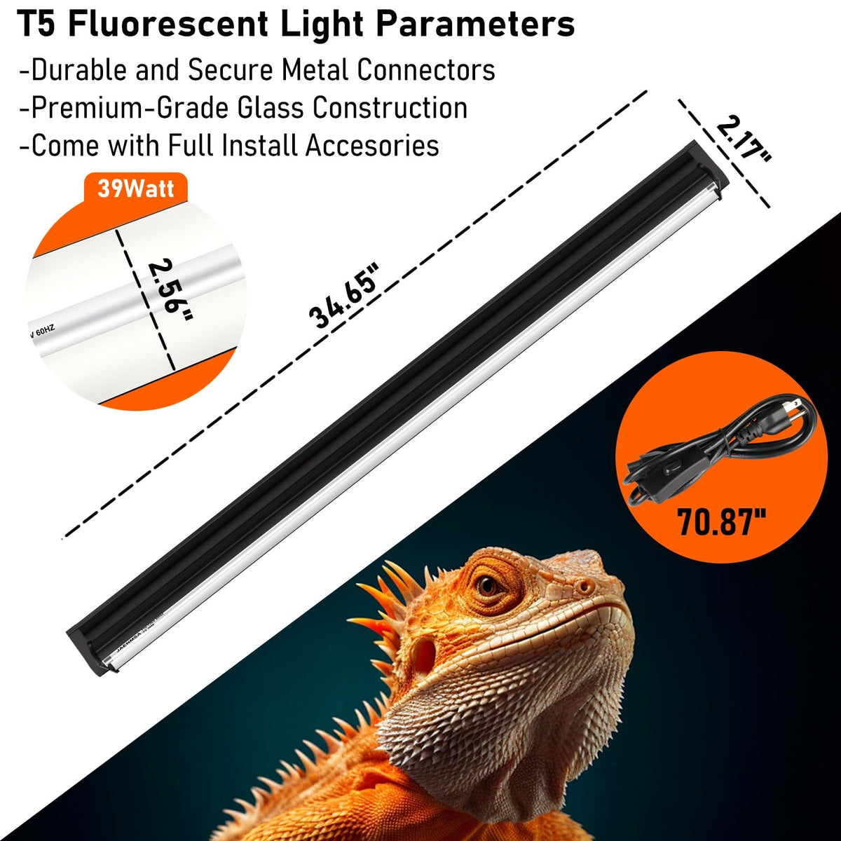 39W UVA UVB Reptile Light Fixture 34 Inch N511