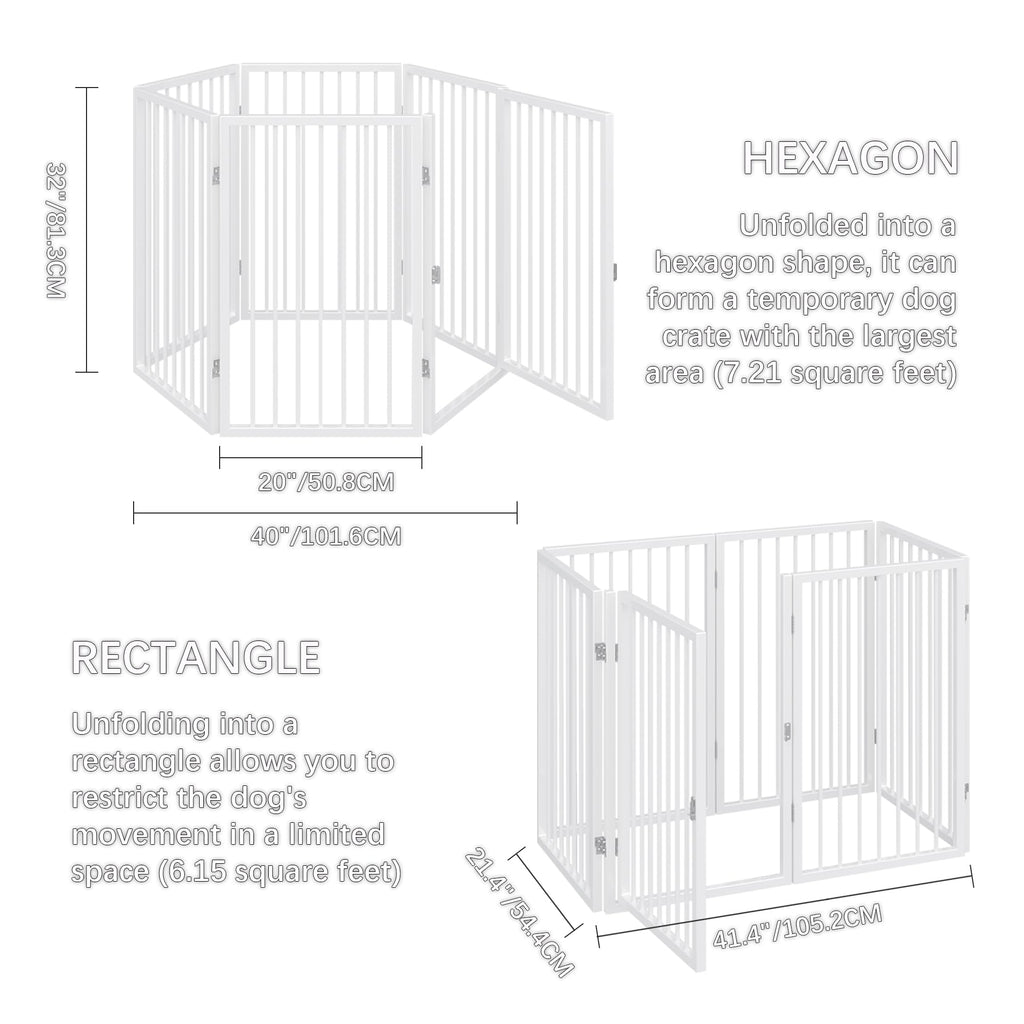 120" x 32" Foldable Freestanding Extra Wide Dog Gate with Door, White H8147