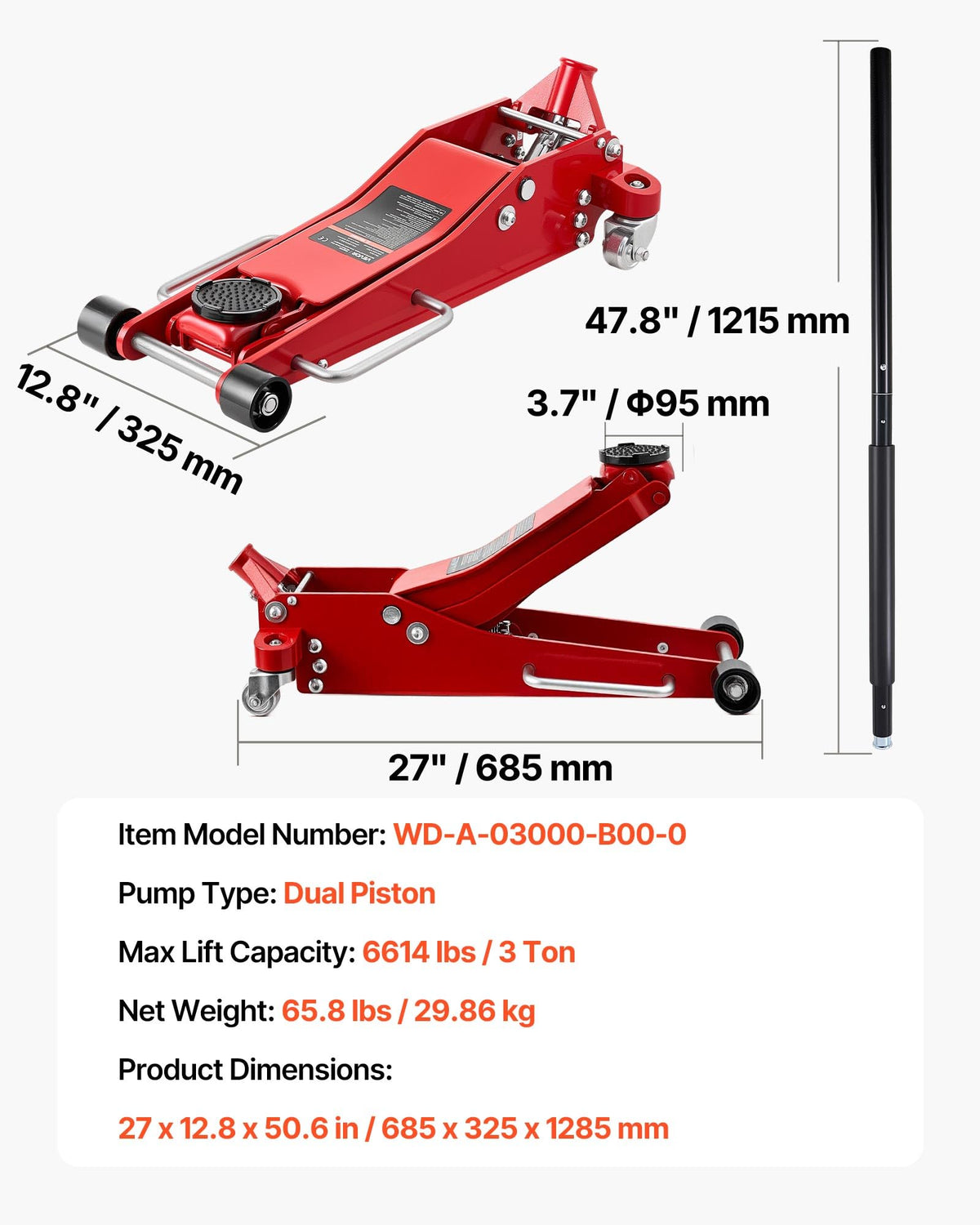 3 Ton Aluminum and Steel Low Profile Floor Jack R6984