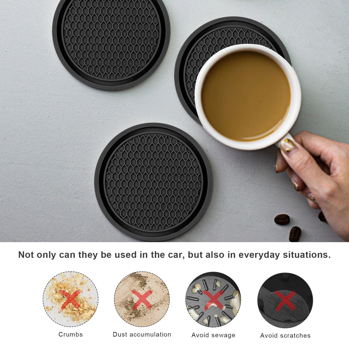 Black Non-Slip Silicone Car Cup Coasters F279