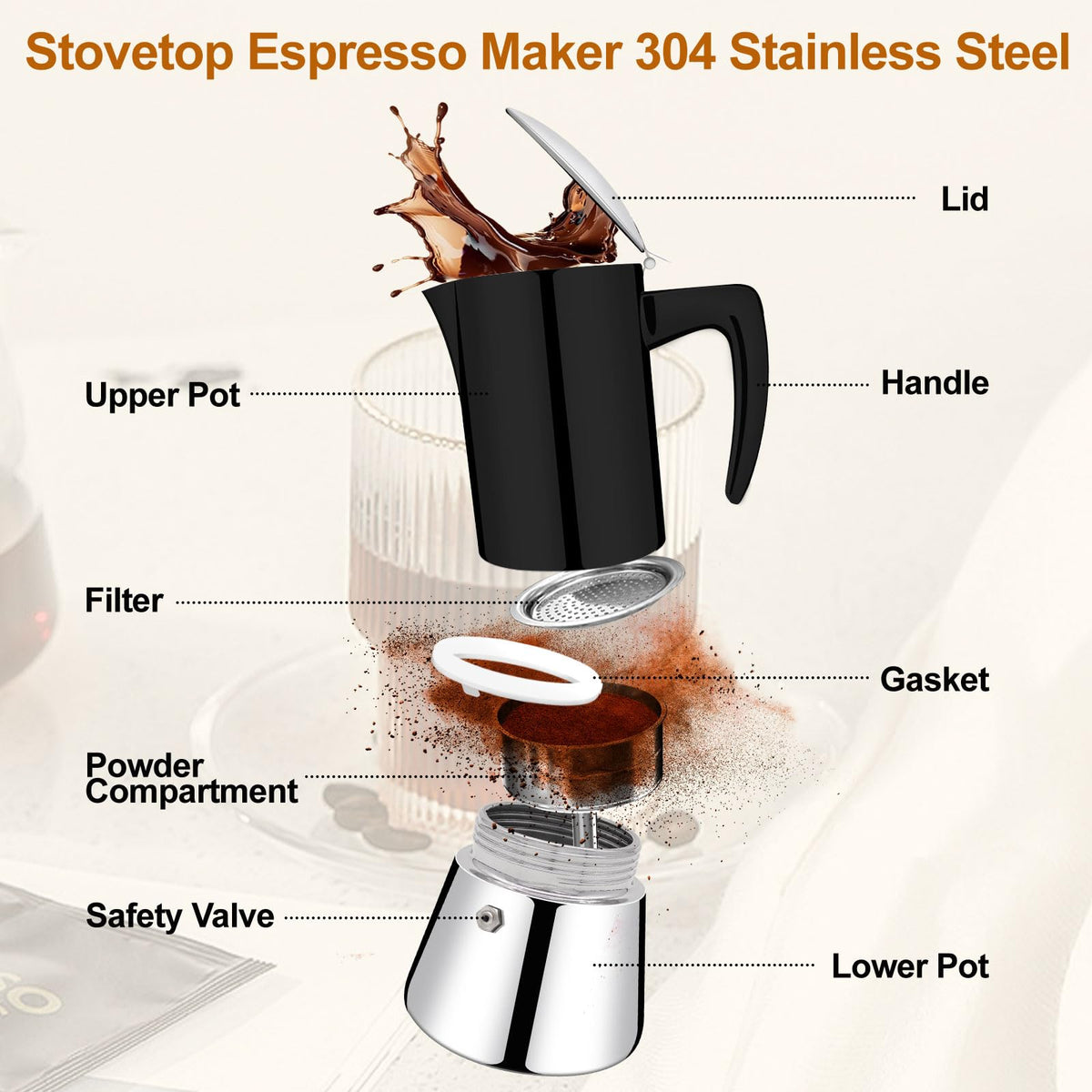 12 Cup Thickened 304 Stainless Steel Moka Pot B127