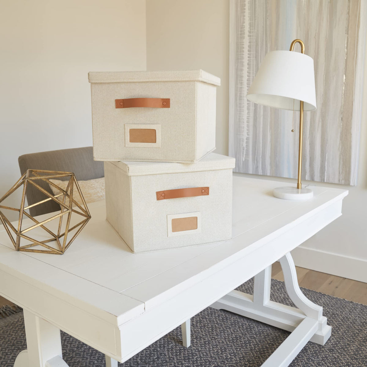 Collapsible Linen File Organizer Box Set of 2 A204