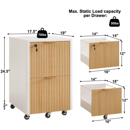 2 Drawer Wooden Mobile File Cabinet with Lock P6247