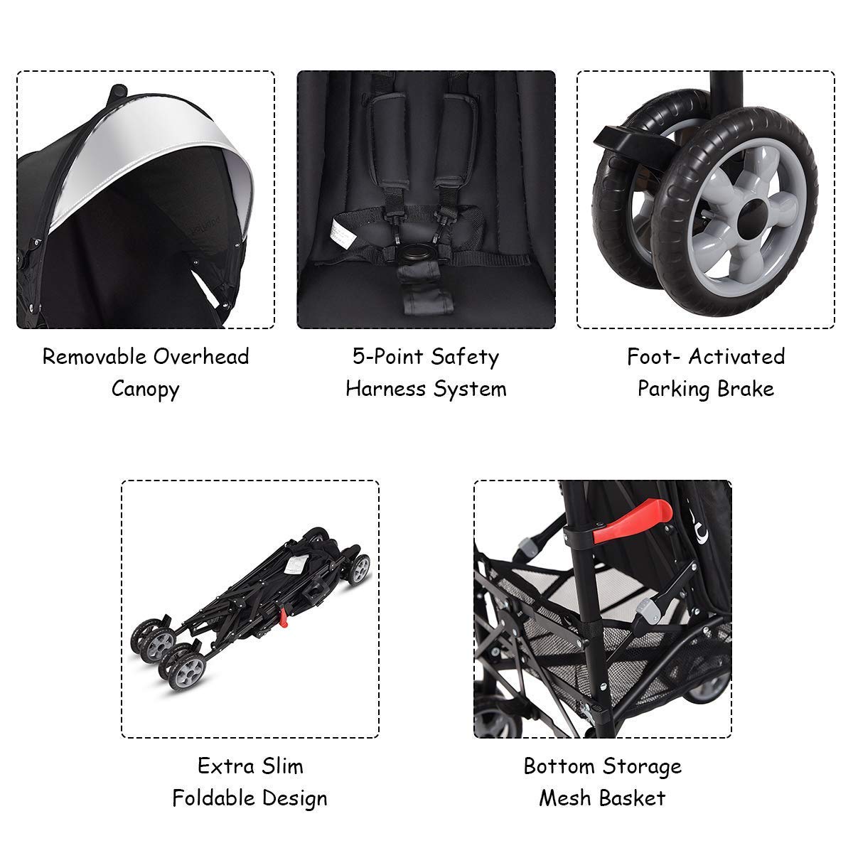 Lightweight Compact Foldable Stroller with Canopy and Cup Holder V86402