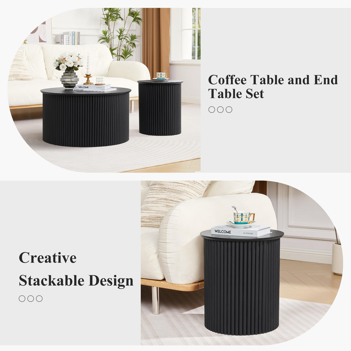 Fluted Round Nesting Coffee Table Set of 2 B980815