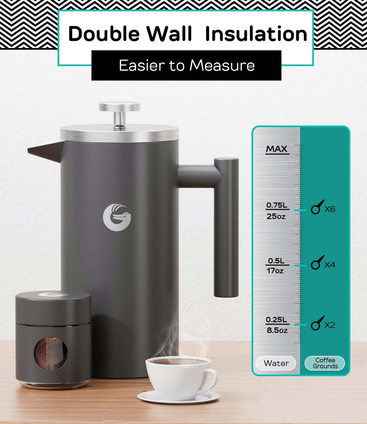 Gray 34 oz French Press Coffee Maker M942