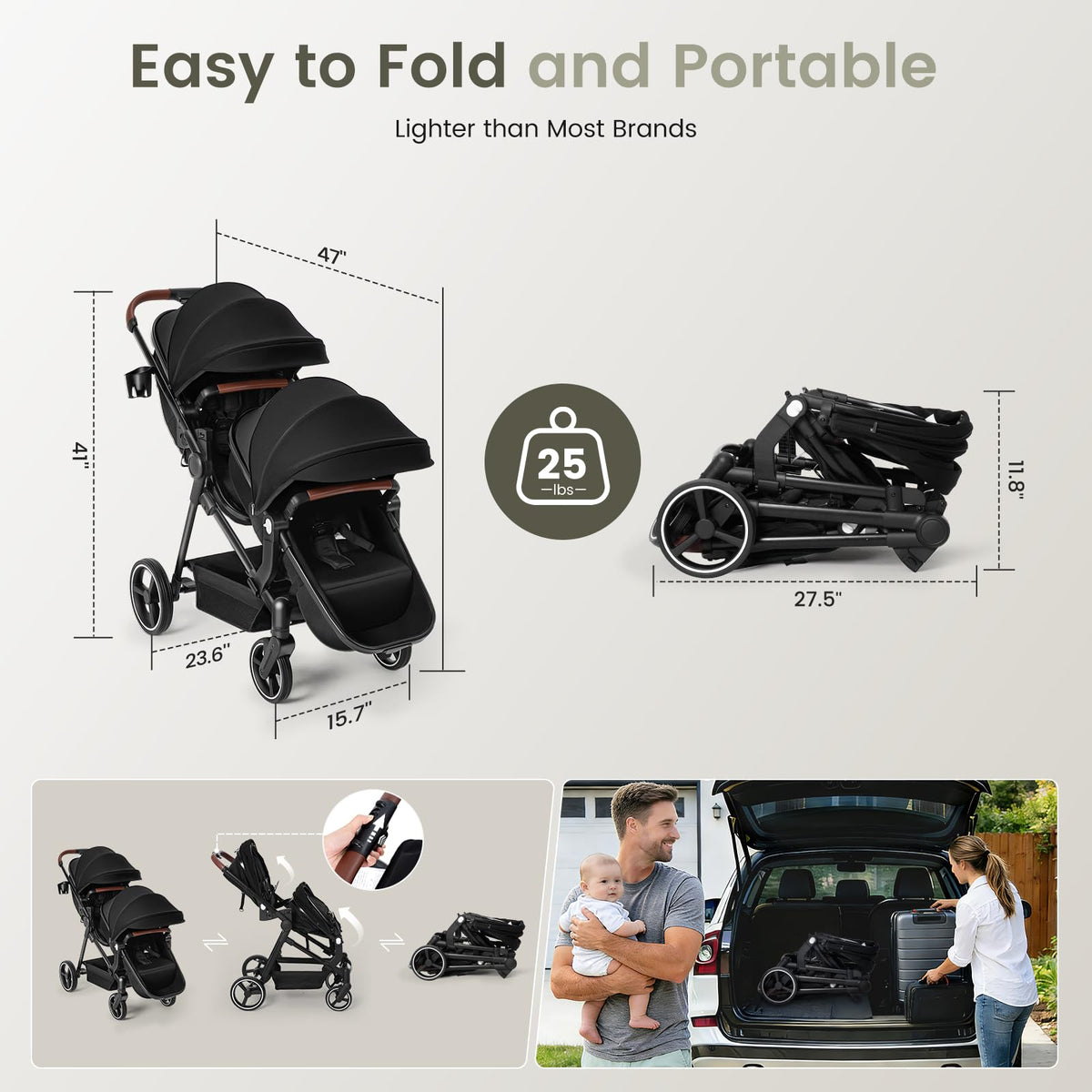 Foldable Tandem Double Stroller with Storage Basket L84994