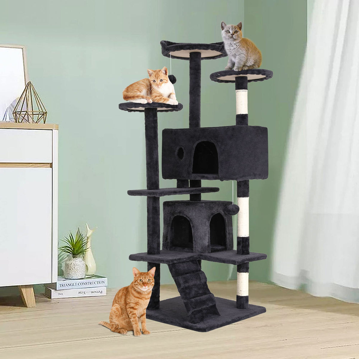 70 Inch Multi-Level Cat Tree with Scratching Post, Condo, Plush Perch I211389