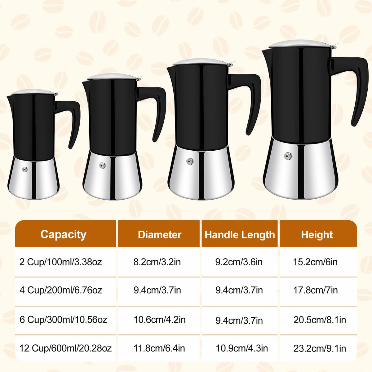 12 Cup Thickened 304 Stainless Steel Moka Pot B127
