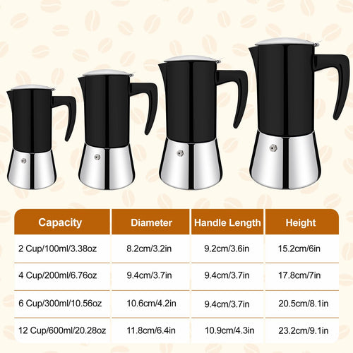 12 Cup Thickened 304 Stainless Steel Moka Pot B127